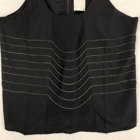 Line & Dot Women's Size Medium Black Chain Detail Sleeveless Crepe Blouse - Picture 4 of 11